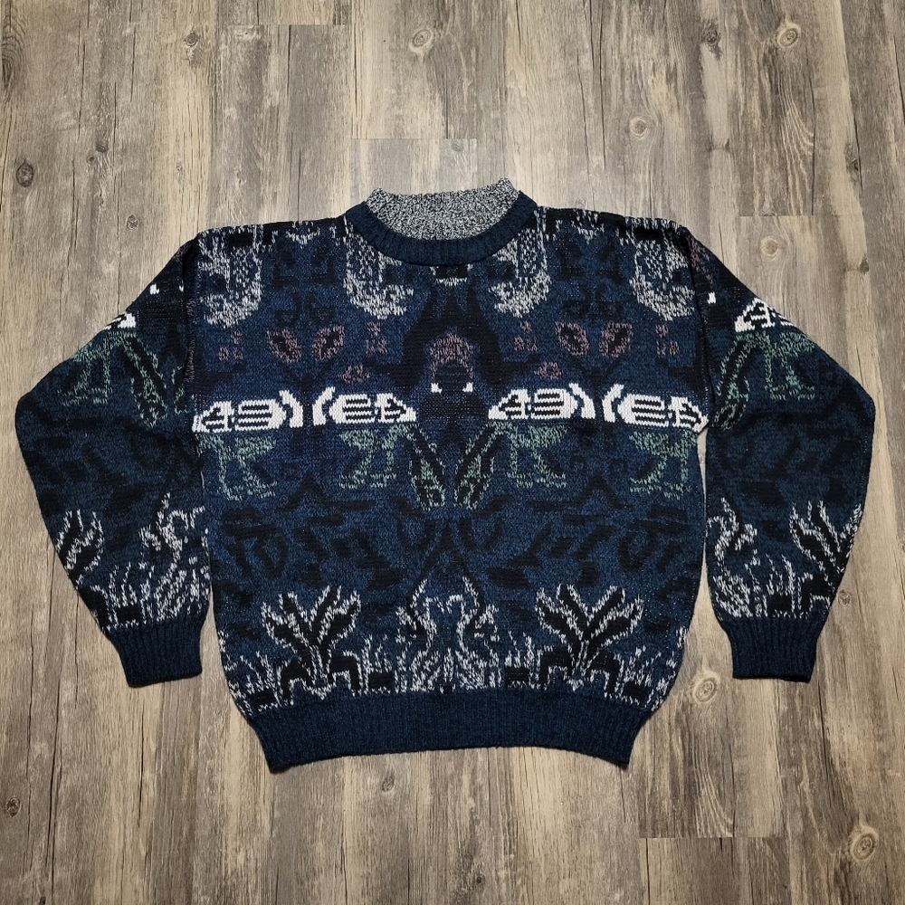 Vintage Fluid Sweater Coogi Style Knit Mock Neck Pullover Top Size Large